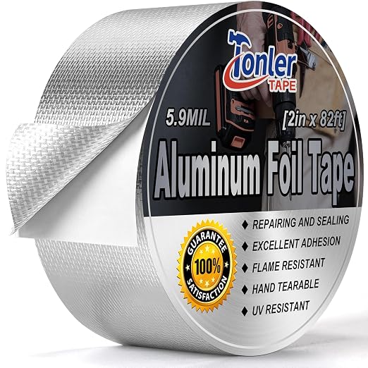 Fiberglass Aluminum Foil Tape 2in×82ft, Heavy Duty Flame Retardant Heat Shield, Reflective Thermal Insulation Adhesive for Exhaust Pipe, Muffler, Automotive & HVAC Duct Sealing