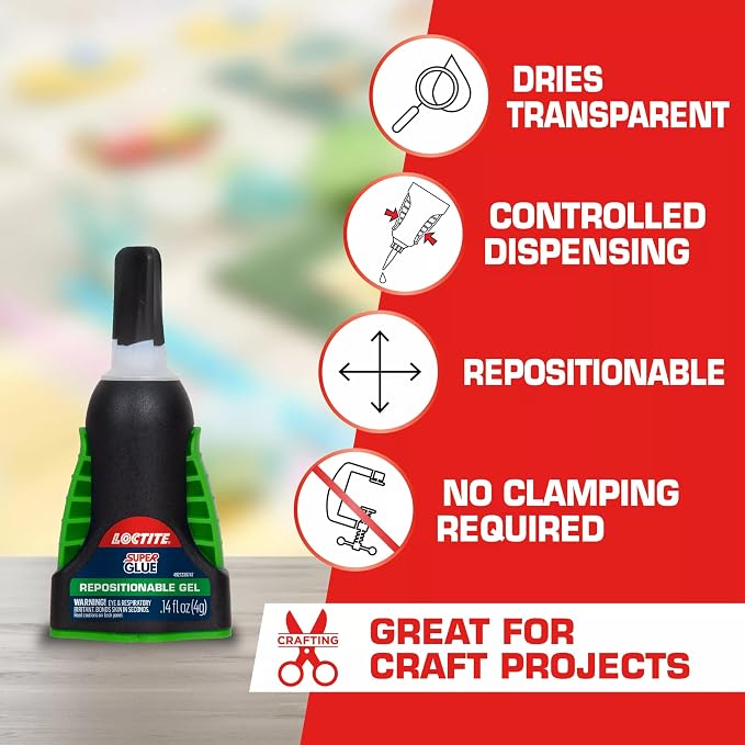 Loctite Super Glue Repositionable Gel, Clear, 0.14 fl oz Bottle, 1 Pack - Superglue for Plastic, Wood, Metal, Crafts & Repair, Cyanoacrylate Adhesive Instant Glue