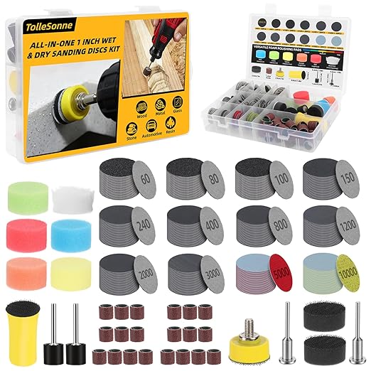274 PCS 1 Inch Wet Dry Sanding Discs Kit and Drums for Sanding, 60-10000 Grit Hook and Loop Sandpaper for Rotary Tool Accessories, Sanding Pads Polishing Kit for Wood Metal Resin