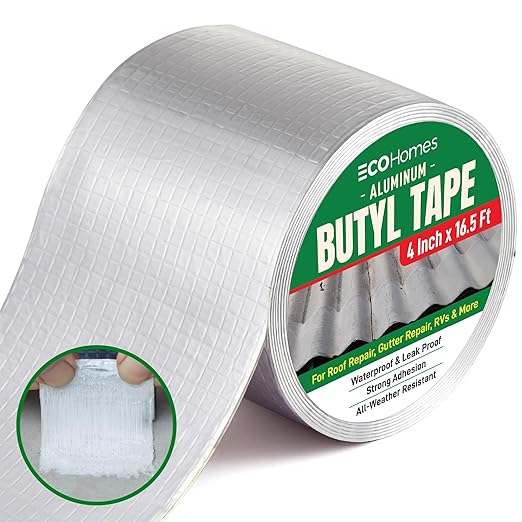 ECOHomes Aluminum Butyl Tape, Waterproof Aluminum Foil Tape for Leaks (4 Inch Wide) | Butyl Seal Tape for Roofs, Gutter Repair, Gutter Holes, Pipes, Metal Roof Patch, RV, Plumbing and Outdoor Sealing
