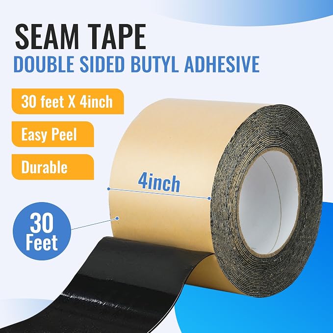 Pond Liner Seam Tape 4" x 30' - Double Sided Butyl Adhesive Tape for EPDM Liners, Waterproof Repair Patch for Ponds, Fish Ponds, Water Features & Outdoor Landscaping (Black)