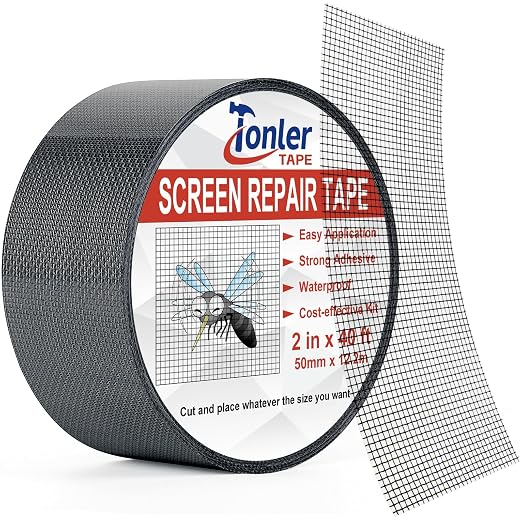 Window Screen Repair Tape 2 in x 40 FT Fiberglass Strong Adhesive Screen Patch, Waterproof Mesh Repair Kit for Window & Door Screen Holes Tears - Black
