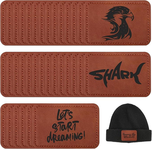 50 Pack Blank Leatherette Hat Patch with Adhesive, Rectangle Laserable Leatherette Patch, Faux Leather Patches for Hats Custom Fabric Repair Sew Laser Supplies (Terracotta)