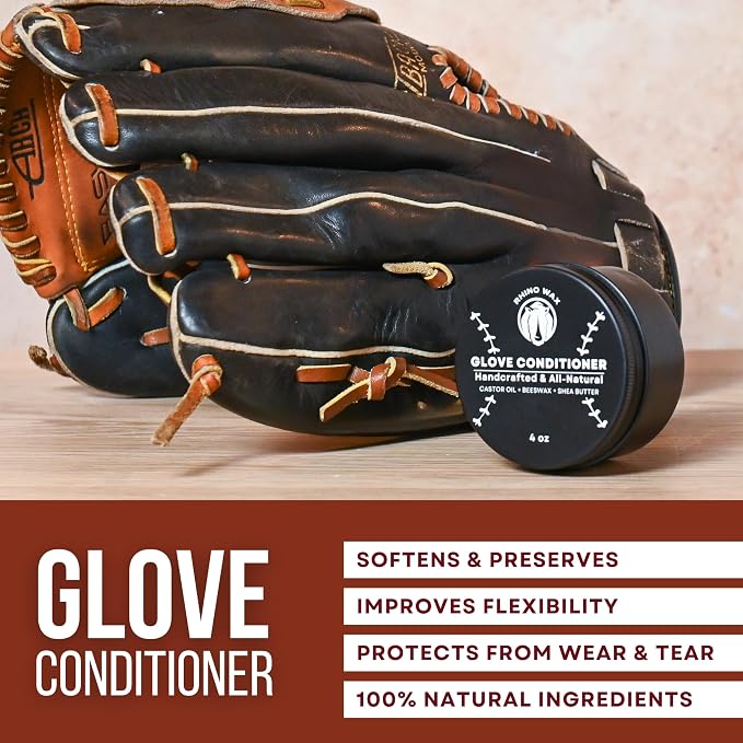 Rhino Wax Baseball Glove Conditioner for Leather - Break in, Protect & Care | Conditions, protects and helps restore dry baseball gloves while preserving softness, flexibility and long-term performance.