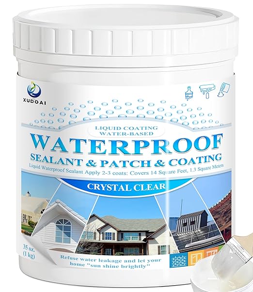 Liquid Waterproof Sealant Crystal Clear 35oz, XUDOAI Indoor Outdoor Water-Based Transparent Waterproof Coating Roof Bathroom Walls Leakage Sealing