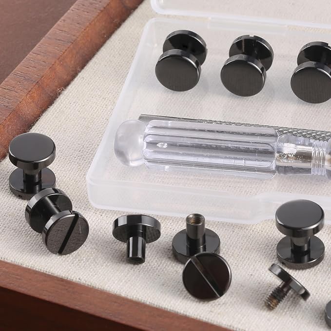 Notgia 6 Sets 10x6MM Brass Chicago Screws Rivets for Leather Binding Screws Studs Purse Hardware Spikes and Studs for Repair Decorate Clothing Shoes Belt Collar Leather Craft (Gun Metal)
