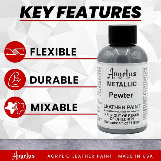 Angelus Metallic Leather Paint, 4 oz., Pewter