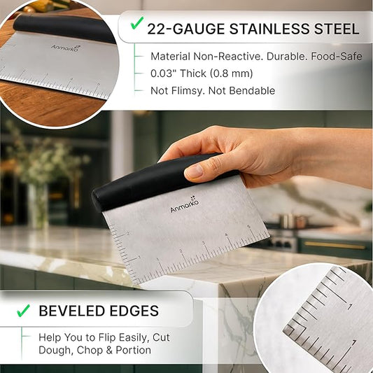 Stainless Steel Metal Griddle Scraper Chopper - Great as Dough Cutter for Bread and Pizza Dough - Multipurpose Kitchen Utensil for Flat Top Griddle - Commercial Quality