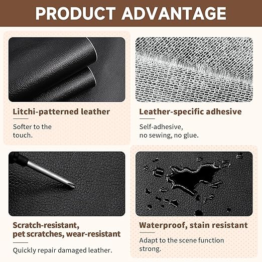 Black Leather Repair Tape, 3.15" x 59" Heavy Duty Vinyl Repair Patch, Waterproof Self Adhesive Leather Repair Kit for Fixing Holes & Scratches on Couch, Car Seat, Furniture