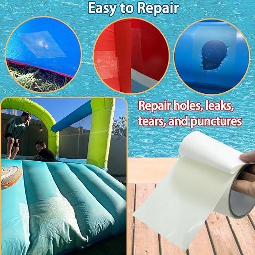 4IN x 7FT Waterproof TPU Repair Tape, Inflatable Patch Repair Kit, Strong Adhesive Sealing Repair Tape for Air Mattress, Bounce Houses, Inflatable Toys, Swimming Rings