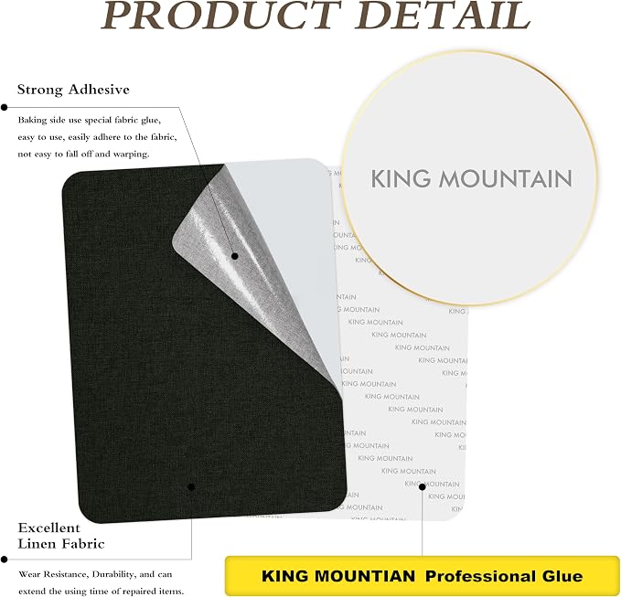 KING MOUNTAIN Fine Linen Repair Patches, Self-Adhesive Fabric, 8X11 Inch 2 PCS, Multi Color, for Sofa (Charcoal Black)