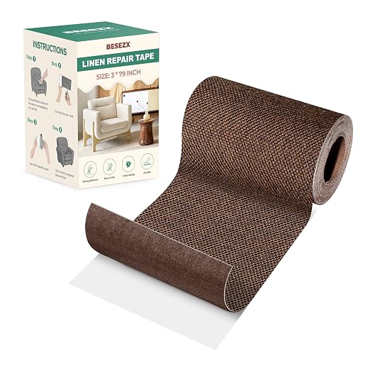 BESEZX Linen Fabric Repair Tape, 3x79 Inch Self Adhesive Repair Patches, Couch Fabric Tape for Furniture, Sofa, Chair, Upholstery.(Brown)
