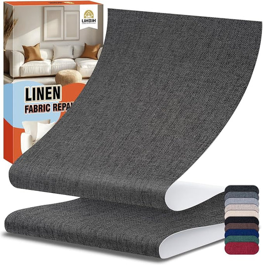 Linen Fabric Repair Tape 4x79 Inch, Self Adhesive Couch Patch Repair Fabric Tape for Furniture, Linen Patch Kit for Couch, Carpet, Upholstery, Chair, Sofa, Pillows, Bag (Coarse, Black Grey)