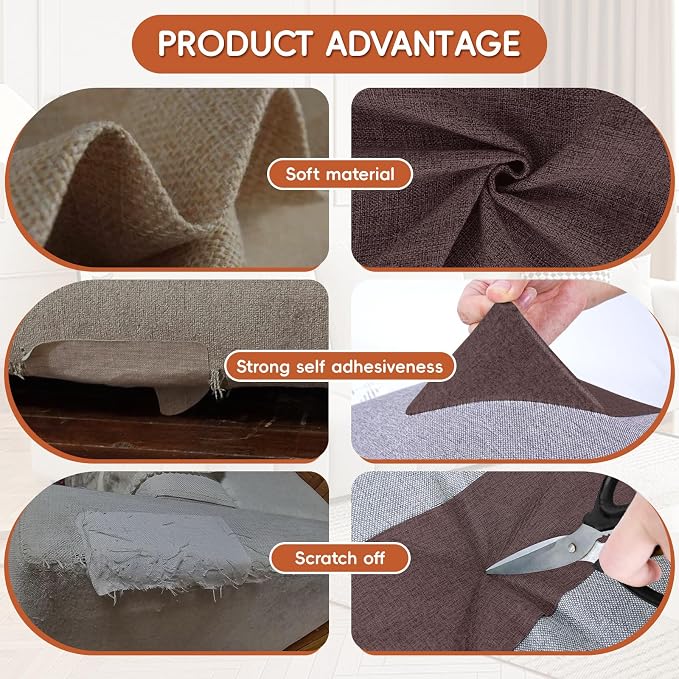 Linen Fabric Repair Tape 16x79 Inch, Self Adhesive Couch Patch Repair Fabric Tape for Furniture, Linen Patch Kit for Couch, Carpet, Upholstery, Chair, Sofa, Cushion, Bag (Dark Brown)