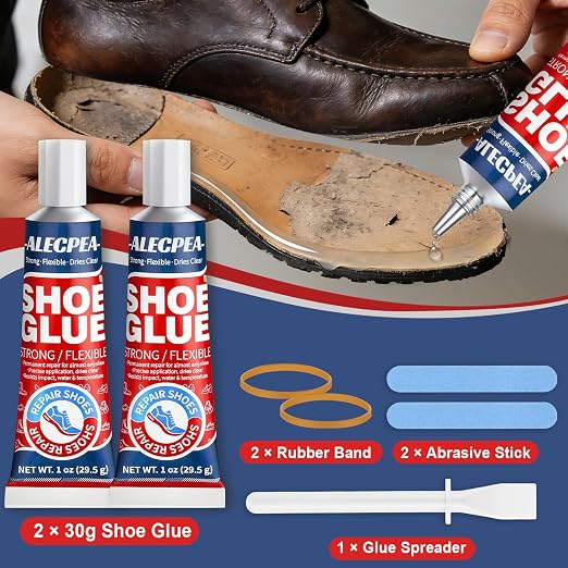 2Pack 30ML Clear Shoe Glue - Shoe Repair Adhesive, Repairs Soles, Heels, Patches Small Holes - Bonds on Contact, Dries Within 24 Hrs, Waterproof - Works on Leather, Rubber, Vinyl, Canvas