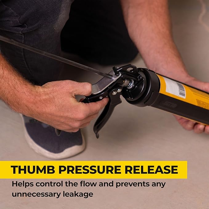 AWF PRO Heavy Duty Caulk Gun, 18:1 Thrust Ratio, Steel Frame Construction, Rotating Barrel, Ladder Hook, Puncture Tool & No Drip Pressure Release Tab, 29 oz Caulking Gun