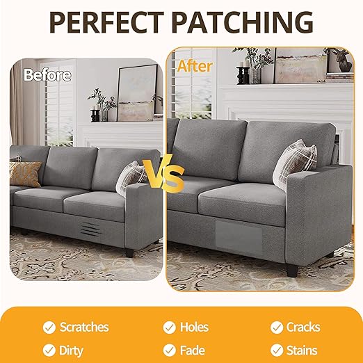 Fabric Repair Tape, Self-Adhesive Couch Patch Repair Fabric Patches for Furniture, Couch Repairing Kit Tape for Upholstery, Carpets, Chairs, Sofas, Pillows Linen 4x80 Inch Grey