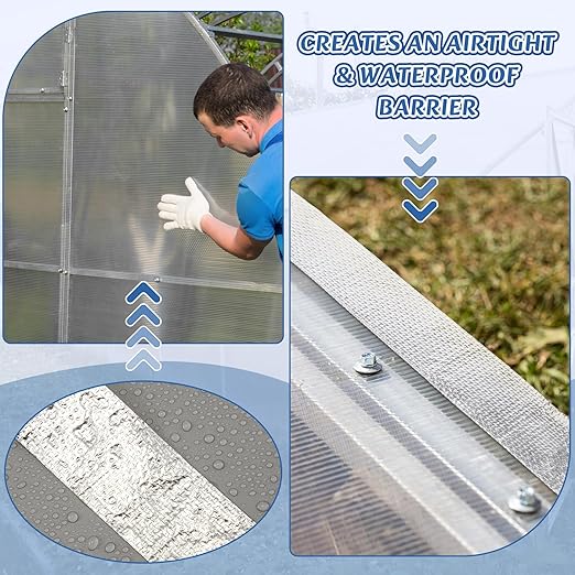 Fuyoooo 2 Roll 1.18in x 131 ft in Total Aluminum Polycarbonate Tape, Heavy Duty Waterproof Sealing Insulation Greenhouse Tape, Self Adhesive UV Heat Resistant for Greenhouse Roofing Outdoor Repairs