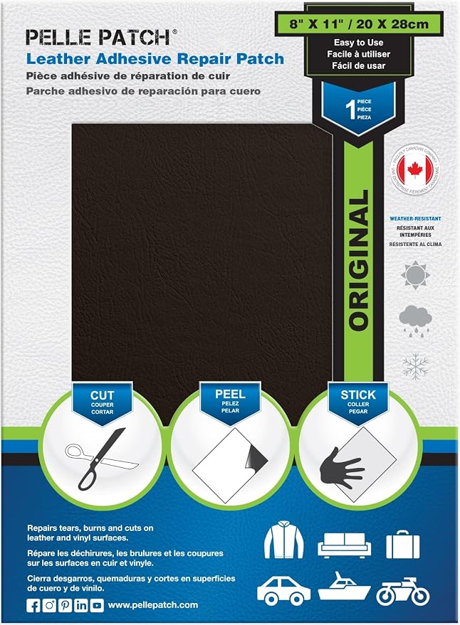Car Leather Repair Kit Black - 25 Colors Available - Original 8x11 - Dark Brown