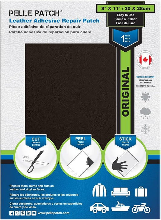 Car Leather Repair Kit Black - 25 Colors Available - Original 8x11 - Dark Brown