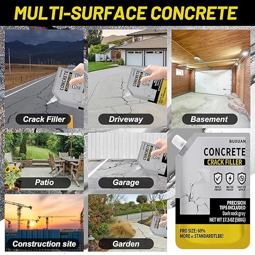 Concrete Crack Filler, Cement Crack Filler Outdoor, Waterproof Repair Sealant, Quick-Drying Sealing Adhesive, for Driveway, Walkway, Patio, Joint (2)