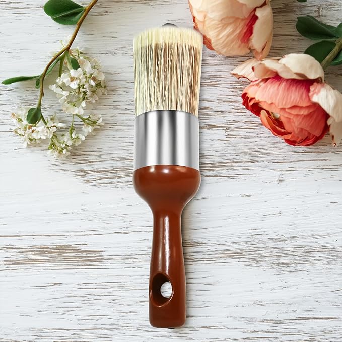 Horse Hair Brush for Leather and Furniture Salve - Durable Wax Brushing Tool with Comfortable Handle for Home Leather Cleaning （Long Handle）