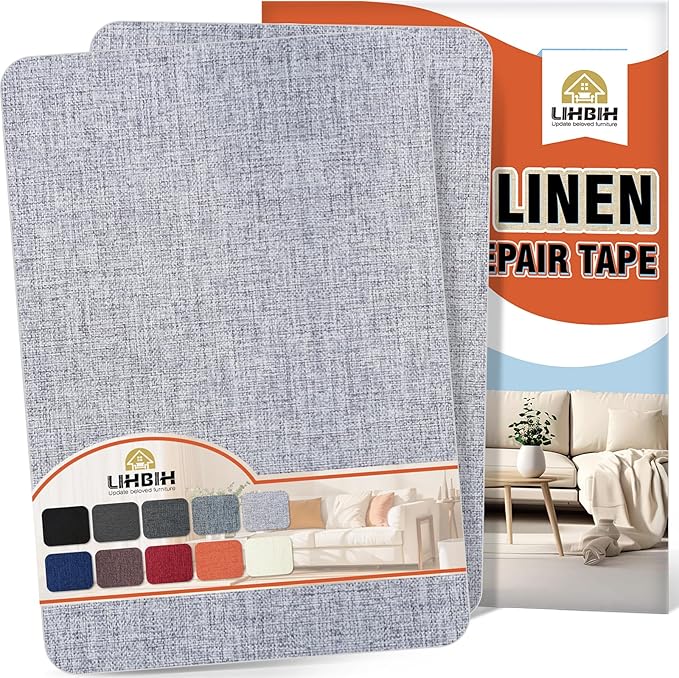 Linen Fabric Repair Tape 8x12 Inch, Self Adhesive Couch Patch Repair Fabric Tape for Furniture, Linen Patch Kit for Couch, Carpet, Upholstery, Chair, Sofa, Cushion, Bag (Light Grey)