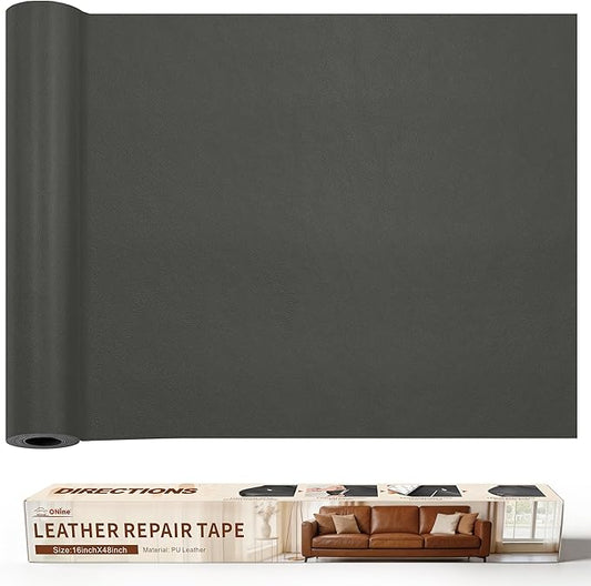 ONine Leather Repair Tape,Self Adhesive Leather Repair Patch,Leather Patches for Furniture,Sofa,Car Seats,Office Chair. Vinyl Repair Kit 16x48in(Gray)