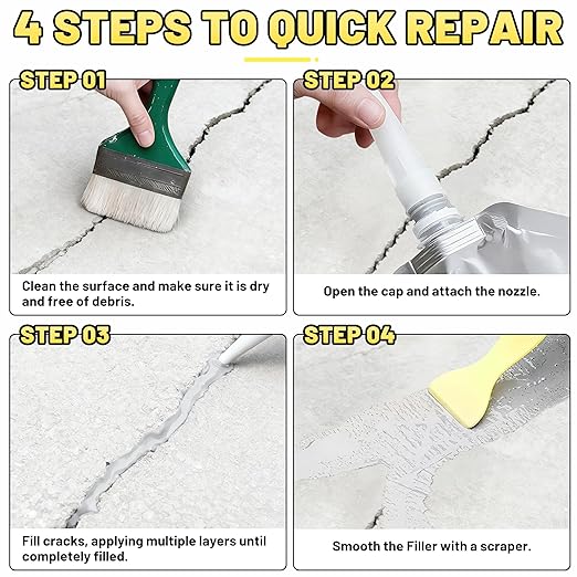 Concrete Crack Filler, 2.65LB High Elasticity Self Leveling Cement Crack Filler, Slab Concrete Waterproof Repair Sealant for Driveway, Walkway, Patio, Joint, Outdoor Quick Drying Sealer - Grey