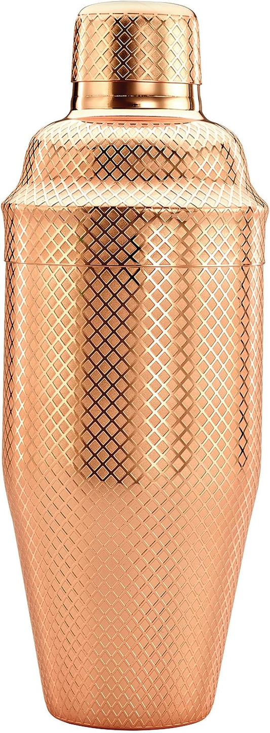 Barfly 3-Piece Diamond Lattice Etch Japanese Cocktail Shaker Set (24 Oz/700ml), Copper Plated