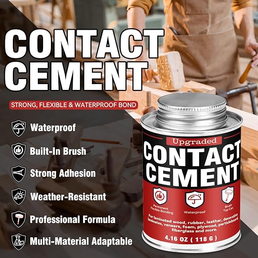 Contact Cement Adhesive 4.16 Oz, High Performance Neoprene Contact Adhesive with Brush, Flexible & Strong Bonding for Leather, Woodworking, Furniture Repairs and DIY Crafts(4.15oz)