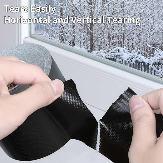 Duct Tape Heavy Duty Single Sided, Strong Adhesive High Strength, Waterproof Mesh Tape for Indoor and Outdoor Repairing Sealing Bonding, Easy Use Hand Tearable, 1.57 Inch x 33 Feet, Black