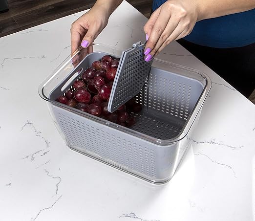 Kitchen Spaces Stackable Fridge Storage Colander Containers for Fresh Produce, Variety Pack, 3 Sizes to Organize Washed Fruits and Veggies, Snap and Seal Lids with Adjustable Vents, Hand Wash Only