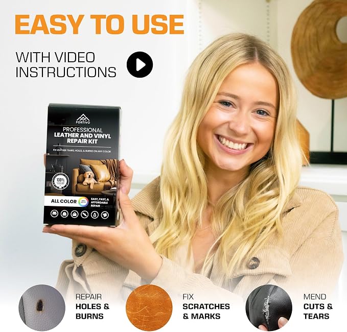 Leather and Vinyl Repair Kit for Furniture, Leather Scratch Repair for Upholstery and Boats, Easy Color Match, All-in-One Color Restorer for Jackets, Purses, and Shoes