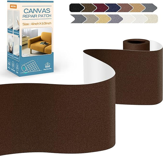 KING MOUNTAIN Canvas Repair Tape,Outdoor Gear Patch, 4×63 Inches,Waterproof,Self-Adhesive for Repairing Boat Covers,Sun Shades,Sofas,Tents,Lounge Chairs,Awnings (Dark Brown)