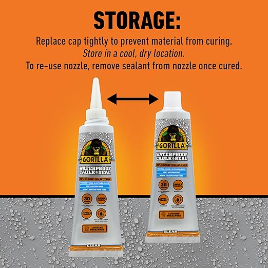 Gorilla Waterproof Caulk & Seal Silicone Sealant, 2.8oz Squeeze Tube (Pack of 5) - Clear Caulking Sealant for Kitchen, Window, Bath, Marine, Door and More