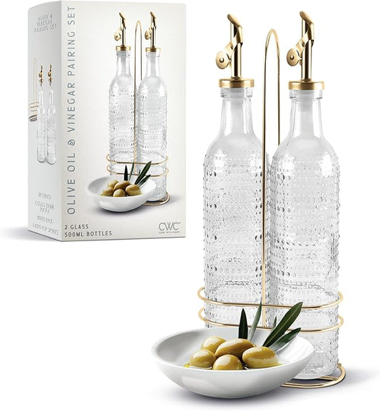 COOK WITH COLOR Glass Olive Oil Bottle Dispenser - 2 Pack- 17oz Oil and Vinegar Cruet - Olive Oil Carafe Decanter for Kitchen, Champagne Bubbles, Clear