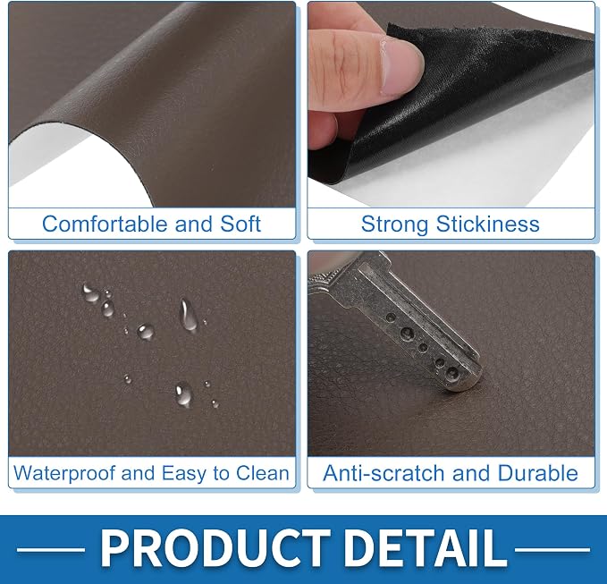 Self Adhesive Leather Repair Patch Strong Stickiness 30"x16" Leather Repair Tape PU Leather Deep Brown 1 Pcs