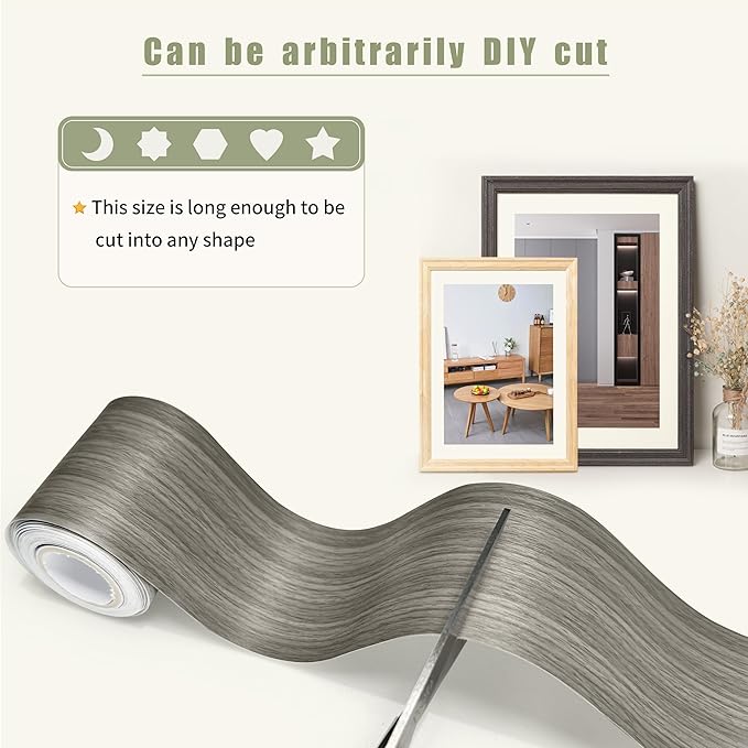 Besezx Wood Grain Tape, 2.4" X15', Self Adhesive Wood Grain Repair Patch for Tables, Chairs, DIY,Baseboards, Doors, Windows, Floors and Furniture Renovation.（Gray）
