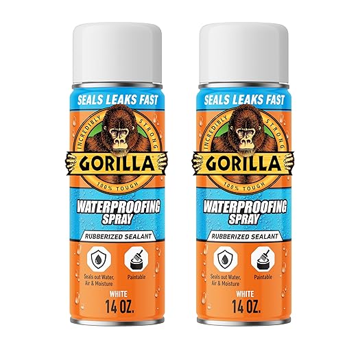 Gorilla Waterproofing Spray White, Flexible Rubberized Sealant Coating, Paintable UV Resistant, Seals Water Air Moisture, 16 oz (Pack of 2), for Roofs Gutters Skylights RVs Windows & More