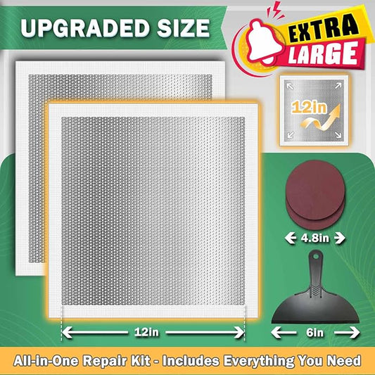 Seloom 12 X 12 Inch Drywall Repair Kit - Heavy Duty Self-Adhesive Mesh Drywall Patch Kit for Large Holes, Quick & Easy Wall Patch Repair kit for Wall and Ceiling (Repair 5)