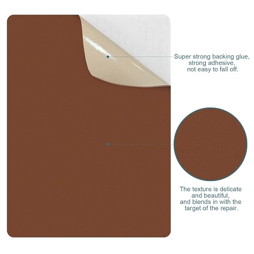 WILDREEDS 2 Pcs 8 x11 Inch Leather Repair Patches, Self-Adhesive Leather Patch for Sofas, Couch, Furniture,Tote Bags, Car Seats (Brown)