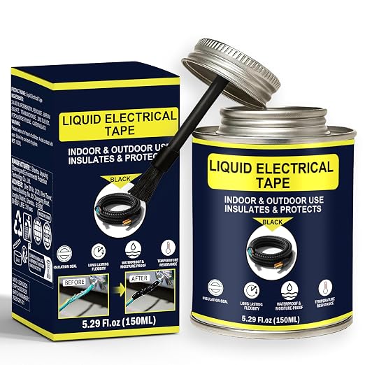 5.29OZ Liquid Electrical Tape Quick-Drying Insulating Glue Waterproof & High Temperature Resistant Liquid Wire Insulation Rubber with Brush Cap for Wires, Cables, Outdoor Electrical Equipment (Black)