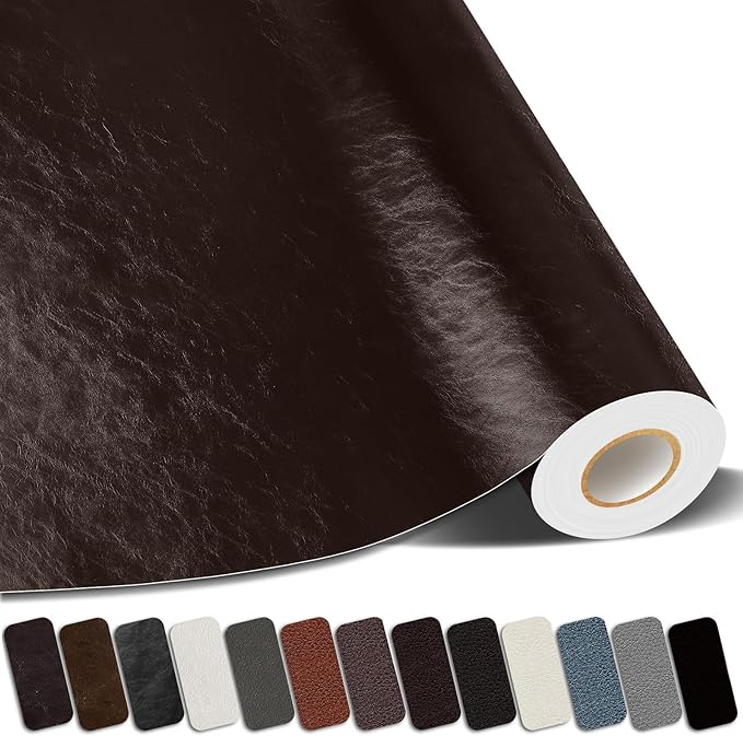 Kangshoon Leather Repair Patches, 17X158 Inch Self-Adhesive Leather Repair Tape, Stretch Vinyl Repair Kit for Couch Furniture Sofas Car Seats (Dark Brown, 17X158 Inch)