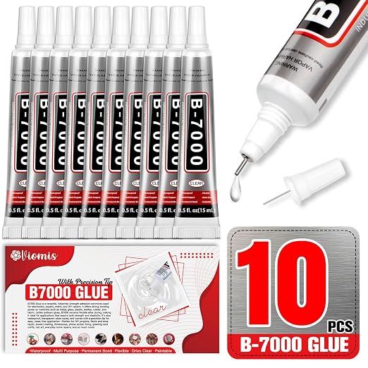 B7000 Bedazzling Glue (10 Pack, 15ml), Clear Rhinestone Jewelry Adhesive with Precision Tip for Crafts, Fabric, Clogs & Nail Art