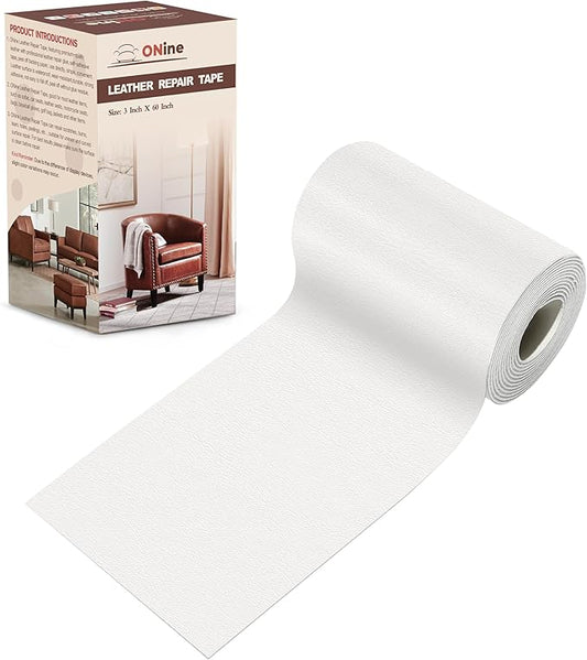 ONine Leather Repair Patch，Leather Repair Tape, 3 x 60 inches Leather Repair Patch for Furniture,Vinyl Repair kit，Leather Couch Patch，for Sofas, Furniture, car Seats(White)