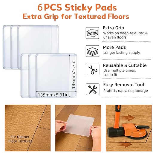 Floor Gap Repair Tool,Equipped with 6 Adhesive Pads and 3 Cushion Pads,Suitable for Surface Smoothing of Vinyl,Wood, Tiles,Tile and Laminate Flooring (Floor Gap Fixer Tool+Hammer)