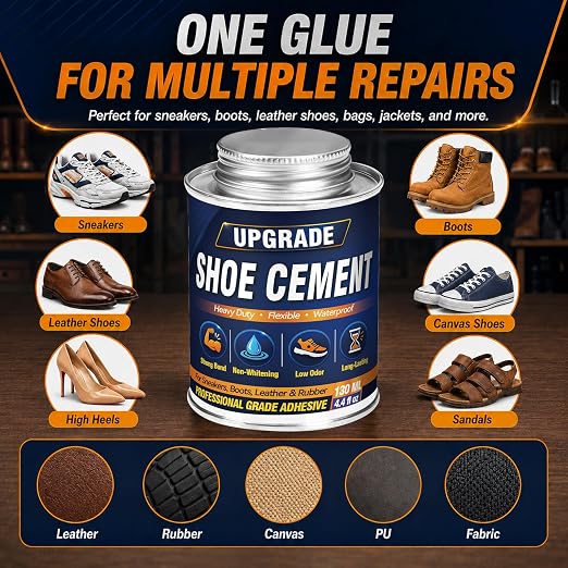Shoe Cement 130ml, Shoe Repair Glue with Brush Applicator, Waterproof Glue for Shoes Repair for Fixing Separated Soles, Cracked Shoes, Sneakers, Boots, Leather and Rubber Bonding