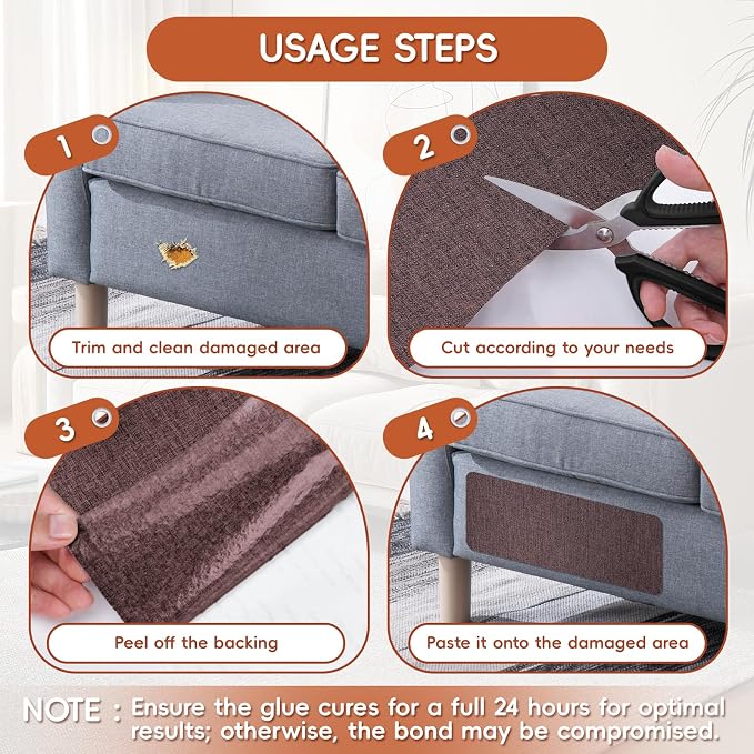 Linen Fabric Repair Tape 2 Pcs 8x12 Inch, Self Adhesive Couch Patch Repair Fabric Tape for Furniture, Linen Patch Kit for Couch, Carpet, Upholstery, Chair, Sofa, Cushion, Bag (Dark Brown)