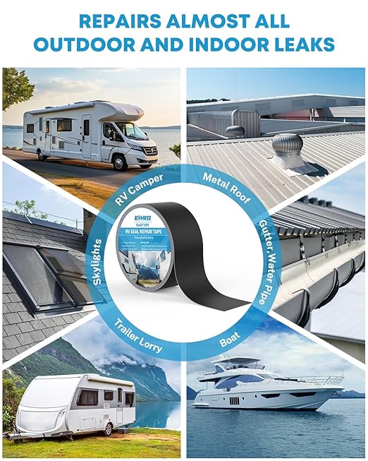 Kohree RV Sealant Tape, 2 Inch x 50 Foot RV Roof Tape Black, UV & Weatherproof Butyl Sealant Roofing Tape for RV Repair, Window, Boat Sealing, Truck Stop Camper Roof Leaks